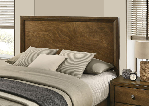 English Elm Strong Walnut Panel Bed Full Size Carved Headboard Transitional Rubberwood Bedroom Frame B2741S00214