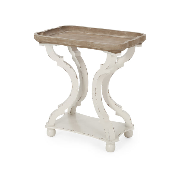 English Elm Christopher Knight Home® - End Hourglass Accent Table with Lipped Rectangular Top, French Country Firwood Charm and Elegance Natural+White N771P223027Y