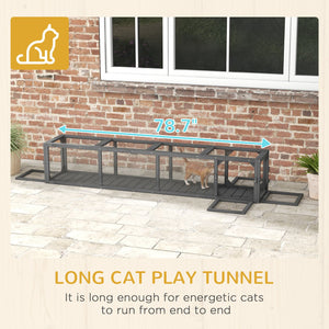 English Elm PawHut Extendable Outdoor Cat Tunnel 79" Wooden Catio Run with Weatherproof Mesh, Multi-Entry Grey+Black W2225P200585