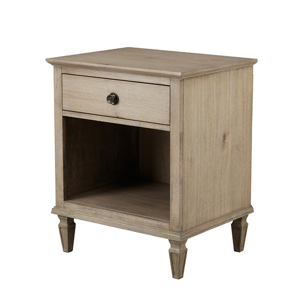 JLA Home Madison Park Signature - one-drawer solid wood bedside table with tapered legs, smooth-glide drawer and open shelf, timeless style 29 L x 24 W x 19H MPS136-0003