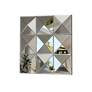 English Elm 3d Beveled Glass Geometric Square Wall Mirror Sculptural Triangular Art for Living Room W3836P410041