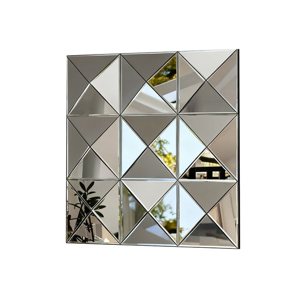English Elm 3d Beveled Glass Geometric Square Wall Mirror Sculptural Triangular Art for Living Room W3836P410041