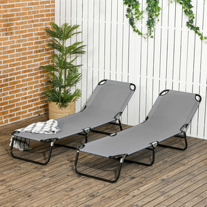 English Elm Outsunny 2 Piece Folding Chaise Lounge Set, 5-Level Reclining Pool Chairs For Outdoor Relaxation & Sunbathing W2225P200529-GIGA