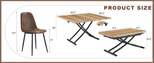 English Elm Table and Chair Set Adjustable Height Mdf Wood Grain Top with 4 Upholstered Seats Brown+Black W1151S04091