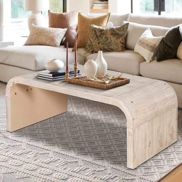 English Elm Farmhouse Art Deco Coffee Table Curved Apron Wood Distressed Antique Living Room W1445P331901
