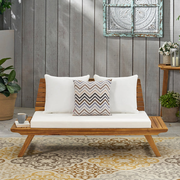 English Elm Christopher Knight Home® - SEDONA Acacia Wood Loveseat with Water-Resistant Cushions and Wide Seat Panel for Outdoor Comfort Teak 68.5 L x 32 W x 11.25 H 63745.00WHI