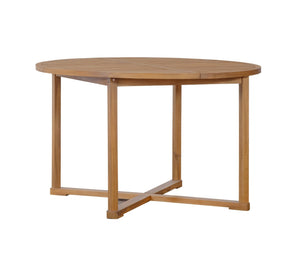English Elm U_style Solid Acacia Wood Round Outdoor Dining Set Seats Four with Slatted Design Natural WY000475AAO