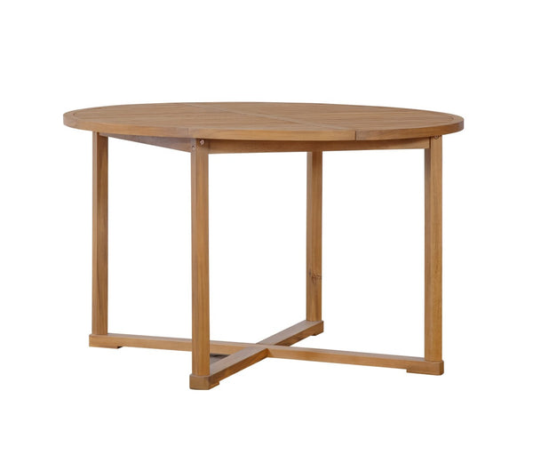 English Elm U_style Solid Acacia Wood Round Outdoor Dining Set Seats Four with Slatted Design Natural WY000475AAO