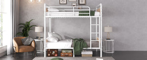 English Elm Twin Twin XL over Twin XL Metal Bunk Bed, Industrial White Detachable Design with Guard Rails, 300lb Capacity W2580P304984