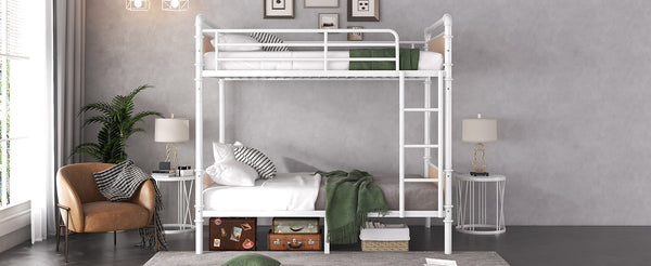English Elm Twin Twin XL over Twin XL Metal Bunk Bed, Industrial White Detachable Design with Guard Rails, 300lb Capacity W2580P304984