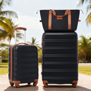 English Elm Hardshell Abs Spinner Luggage Set with Tsa Lock Expandable Travel Carry on Suitcase Black+Brown PP309434AAP