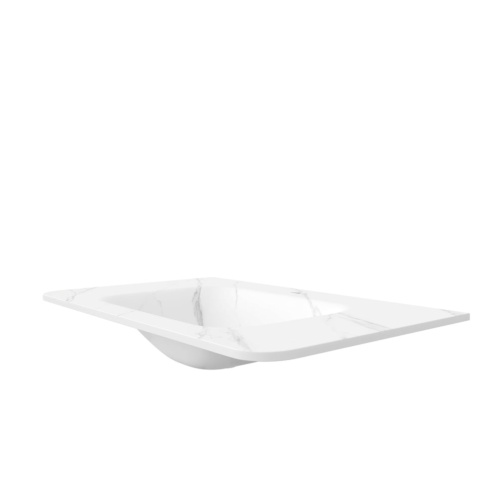 English Elm NOOR 36" Carrara White Sintered Stone Integrated Basin, Hot-Bent Curved Corner Design, Overflow Ready, Basin Only W2615P369886