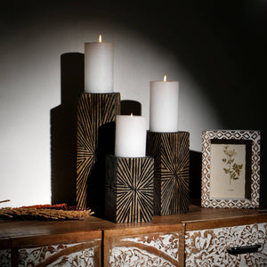 English Elm Decorative Wooden Centerpiece Candle Holder - Elegant Black Design For Timeless Home Ambiance & Style B346P336823