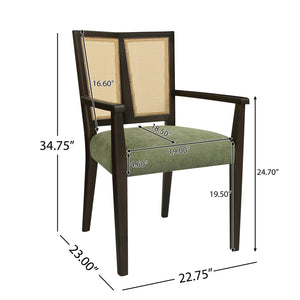 English Elm Christopher Knight Home® - ARM Mid-Century Dining Chair with Rattan Back & Upholstered Foam Seat, Solid Rubberwood Frame Dark Brown,Green N771P254005L