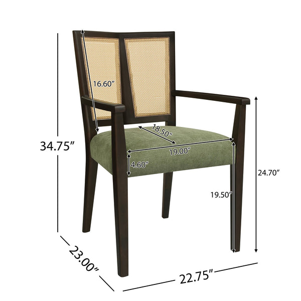 English Elm Christopher Knight Home® - ARM Mid-Century Dining Chair with Rattan Back & Upholstered Foam Seat, Solid Rubberwood Frame Dark Brown,Green N771P254005L