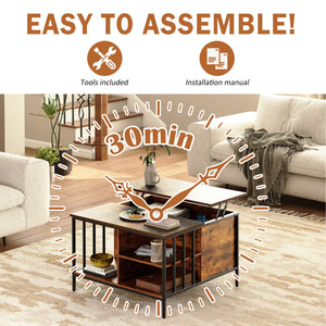 English Elm Farmhouse Lift Top Coffee Table With Hidden Storage - Adjustable Height Centerpiece For Modern Living T2398P354183