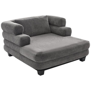 English Elm Oversized Chenille Chaise Lounge Deep Seat Sculptural Armrests Modern Living Room Retreat Grey N763P326441E