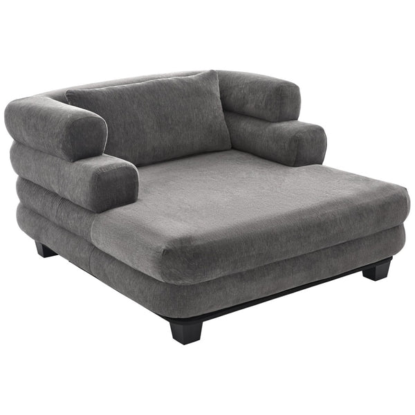 English Elm Oversized Chenille Chaise Lounge Deep Seat Sculptural Armrests Modern Living Room Retreat Grey N763P326441E
