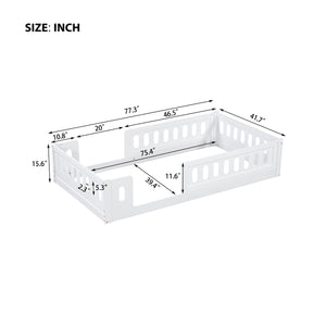 English Elm Wood Twin Size Platform Bed with Guardrail — Sturdy Pine & MDF Construction, Safe Low-Profile Design for Kids White N709P180836K