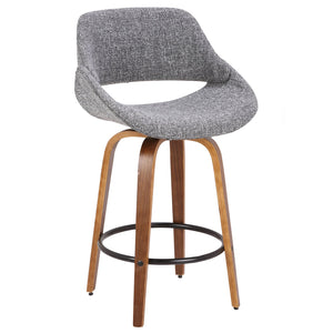English Elm Fabrico Mid-Century Counter Stool - Walnut Legs, Grey Noise Fabric Upholstery, Padded Comfort, 27" Height B202P222368