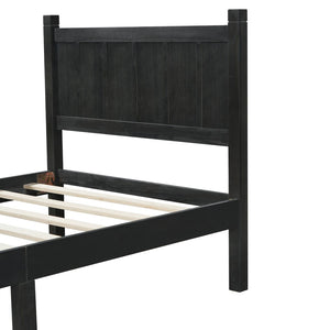 English Elm Twin Platform Bed Vertical Slat Headboard Farmhouse Shaker Wood Grain Finish Bedroom Black N733P422478E