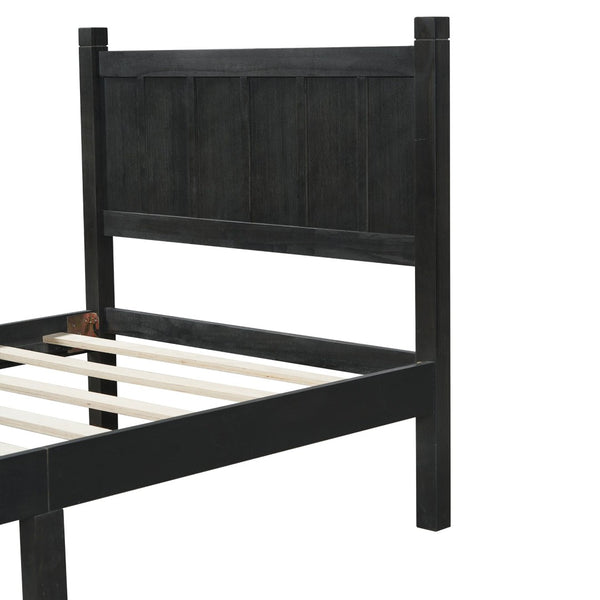 English Elm Twin Platform Bed Vertical Slat Headboard Farmhouse Shaker Wood Grain Finish Bedroom Black N733P422478E