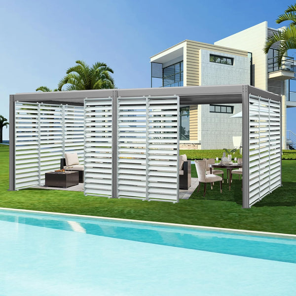English Elm Outdoor Louvered Pergola Accessories Aluminum Screens for Durable Weather-Resistant Shading & Privacy White W1859P321939