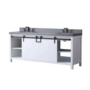 English Elm White Double Bath Vanity 80 in with Grey Quartz Countertop, Soft-Close Storage & Matte Black Faucet Set B2731P260151