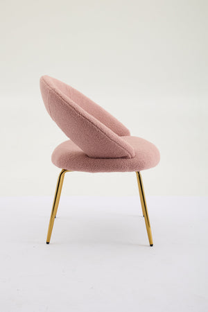 English Elm 061-Set Of 1 Plush Pink Teddy Fabric Dining Chair With Gold Legs - Ergonomic Design & Cozy Elegance W527P255486
