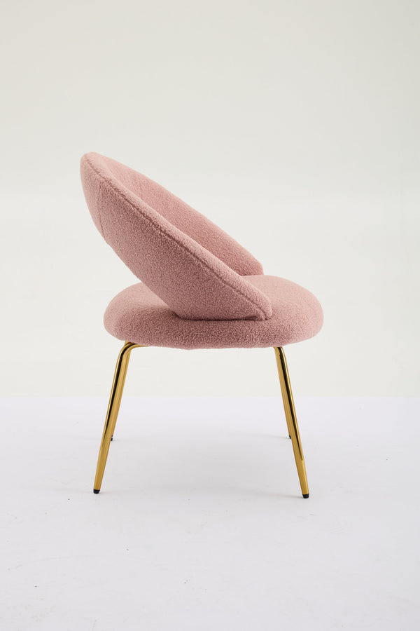 English Elm 061-Set Of 1 Plush Pink Teddy Fabric Dining Chair With Gold Legs - Ergonomic Design & Cozy Elegance W527P255486