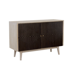 English Elm Ixora White Washed & Black 2-Door Accent Cabinet with Tapered Legs Mid-Century Storage Charm B062P344916