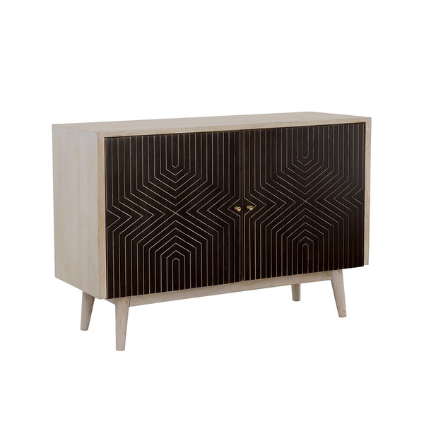 English Elm Ixora White Washed & Black 2-Door Accent Cabinet with Tapered Legs Mid-Century Storage Charm B062P344916