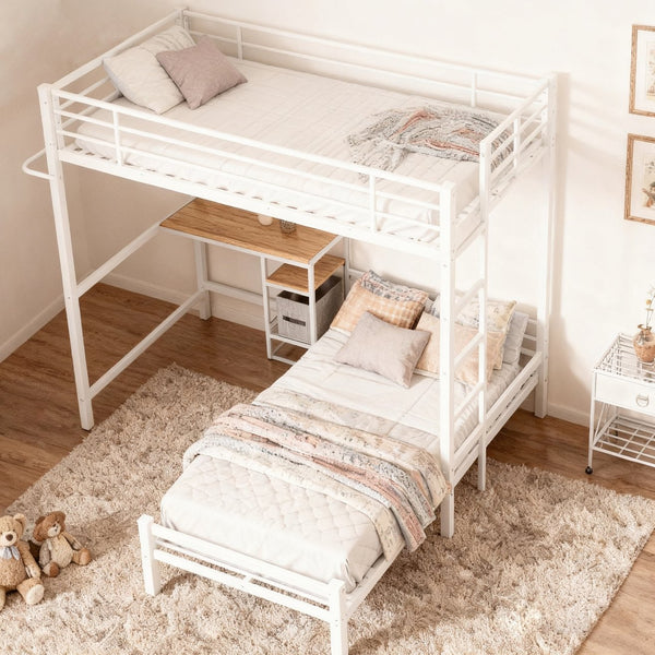 English Elm Bunk Bed Twin Over Twin With L-Shaped Desk, Storage Shelves & Safety Guardrail - Perfect For Teens! W3752P378629