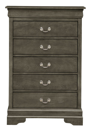 English Elm Louis Elegant 4-Drawer Chest with Carved Bases & English Dovetail Drawers, Tarnish-Resistant Hardware Gray 21 L x 36 W x 52 H B078108181