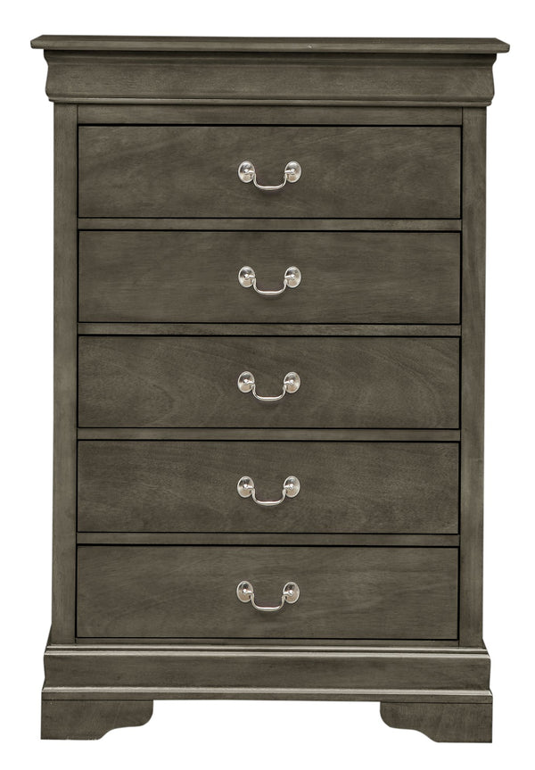 English Elm Louis Elegant 4-Drawer Chest with Carved Bases & English Dovetail Drawers, Tarnish-Resistant Hardware Gray 21 L x 36 W x 52 H B078108181