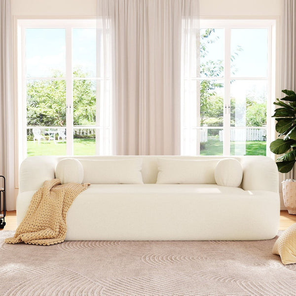 English Elm [new]86" Chenille Cloud Sofa Curved Legless 3-seater with Pocket Springs for Living Room Beige N723P404465A