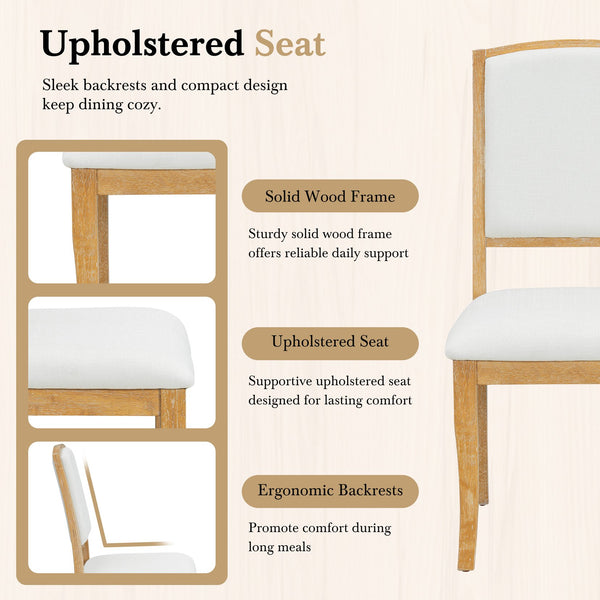 English Elm TOPMAX Solid Wood Extendable Round Dining Set for Small Spaces with 16" Removable Leaf and Cushioned Chairs Natural+Beige SP000091AAN