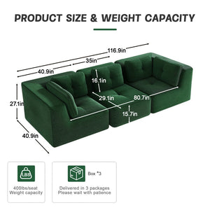 English Elm Modern Corduroy Modular Sectional Sofa Deep Seat Tufted Piping No Assembly Required Green W714S01795