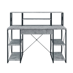 English Elm Writing Desk Modern Veneer with Hutch, One Drawer and 8 Open Compartments for Home Office Organization and Study Space Black,Gray B016P311824