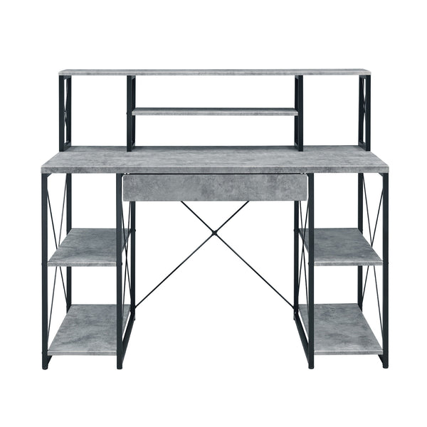 English Elm Writing Desk Modern Veneer with Hutch, One Drawer and 8 Open Compartments for Home Office Organization and Study Space Black,Gray B016P311824