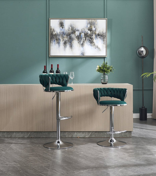 English Elm Set of 2 Velvet Bar Stools with Chrome Base Swivel Height Adjustment Plush Cushion Modern Comfort Green W1249P247739