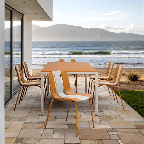English Elm 4-Pack Modern Striped Color Block Chairs with Weatherproof PP Seats and Heavy-Duty Metal Legs for Indoor Outdoor Seating Beige,Tropical Orange,White W3450P322866