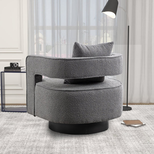 English Elm 29.13"w Boucle Swivel Accent Chair Open Back 360 Rotation Modern Lounge Seating Gray W3188P417878