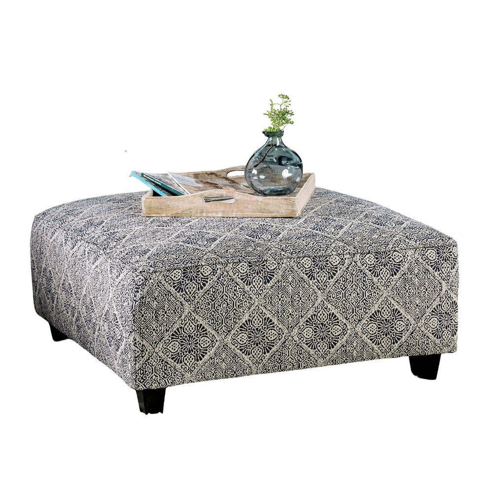 English Elm Modern Square Ottoman with Wooden Legs 42"x42" Plush Top Transitional Accent Seating for Home Decor Ivory,Navy 38 L x 38 W x 14 H B2741P356296