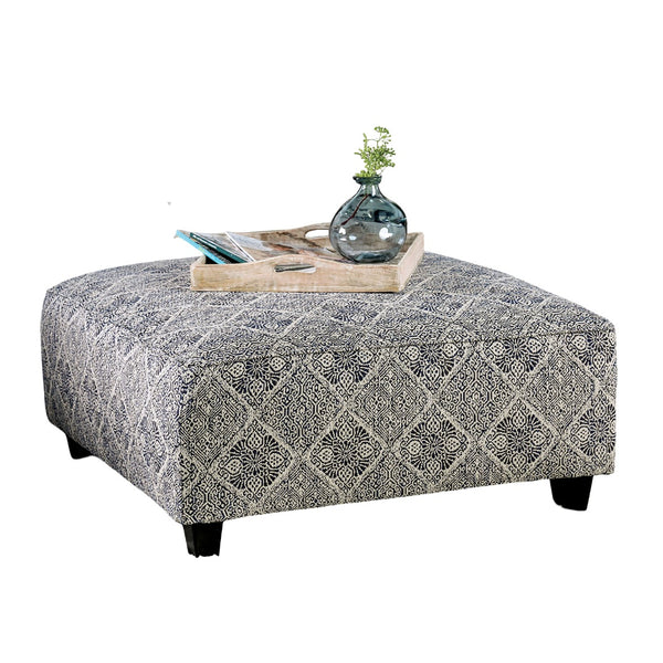 English Elm Modern Square Ottoman with Wooden Legs 42"x42" Plush Top Transitional Accent Seating for Home Decor Ivory,Navy 38 L x 38 W x 14 H B2741P356296