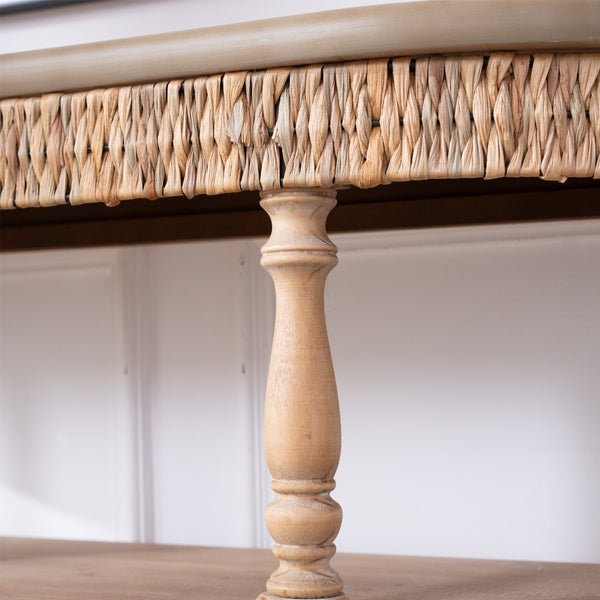 English Elm Handcrafted Oval Console Table Woven Corn Husk Trim Spindle Legs Three Tier Entryway W2729P298160