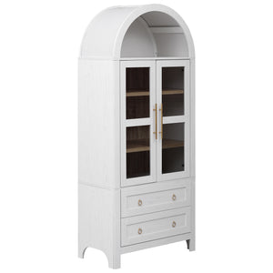 English Elm K&K 71" Arched Kitchen Pantry Cabinet with Glass Doors, Adjustable Shelves, Soft-Close Drawers White N707P288972W