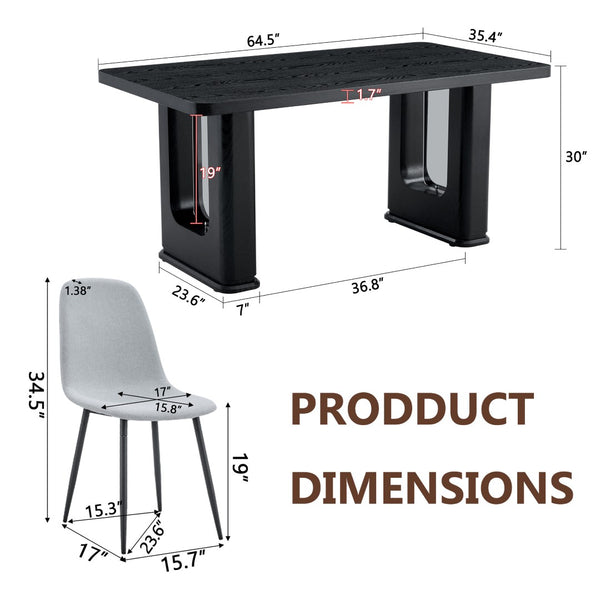 English Elm Table Set: Modern Black Wood Dining Table & 4 Light Gray High-Resilience Chairs For Comfort & Style W1151S04316-GIGA