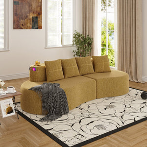 English Elm Modern Half Moon Chenille Sectional Three Seat Curved Sofa for Living Room or Apartment Mustard Yellow W395P435344