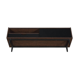 English Elm Duane Ribbed 59" Fluted TV Stand with Sliding Door, Full-Extension Drawer, Wire Management and Metal Feet Black B365P397918